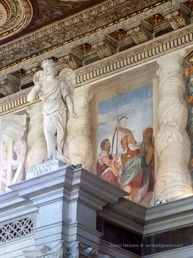 An archer painted by Veronese. The statue of an angel is by Girolamo Campagna (1549-1625)