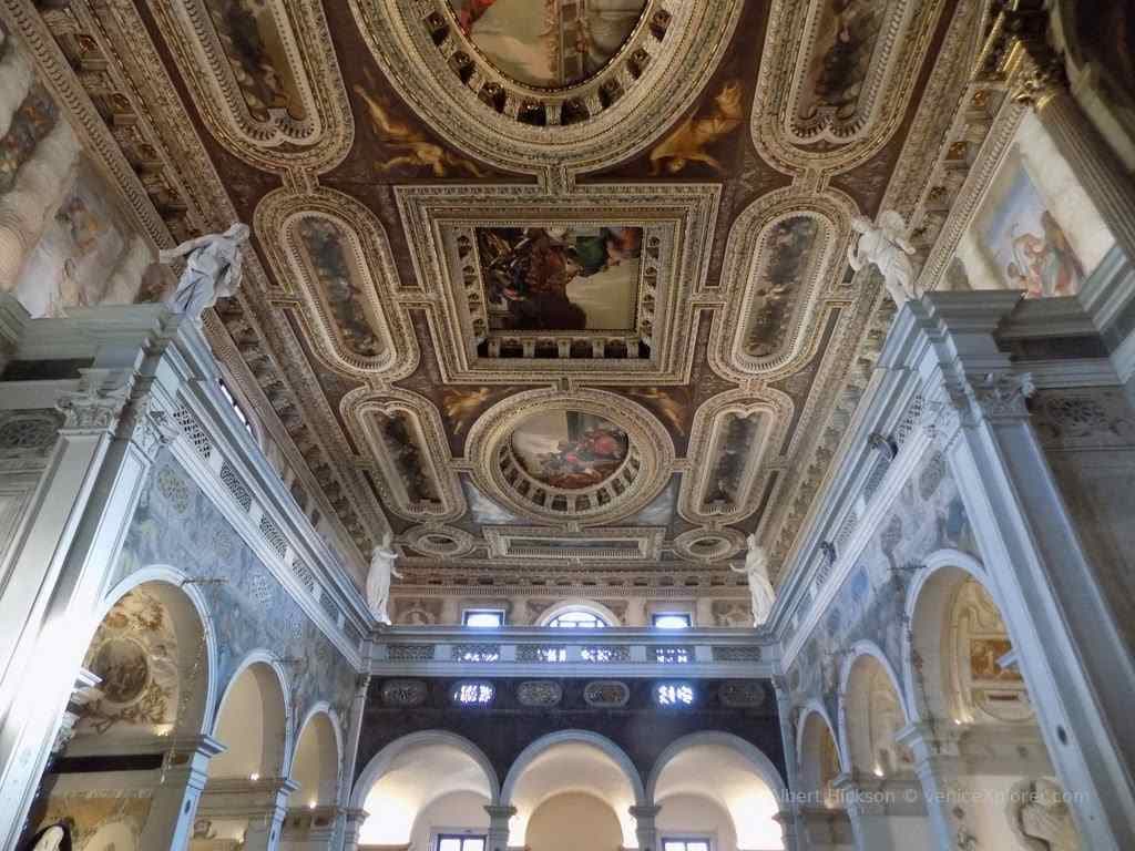 The ceiling of San Sebastiano, looking towards the entrance, painted by Veronese
